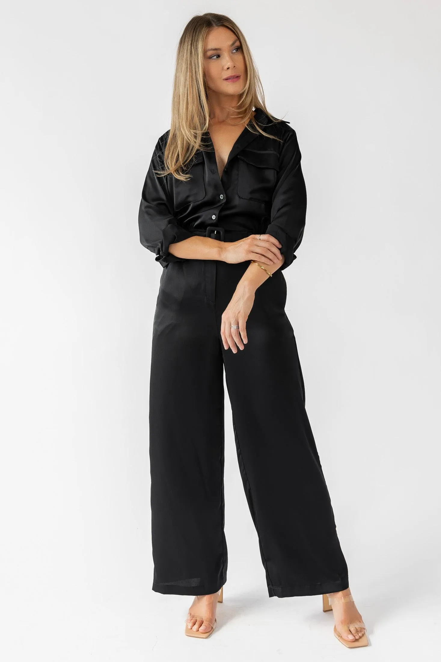 Beck Black Satin Jumpsuit - Final Sale