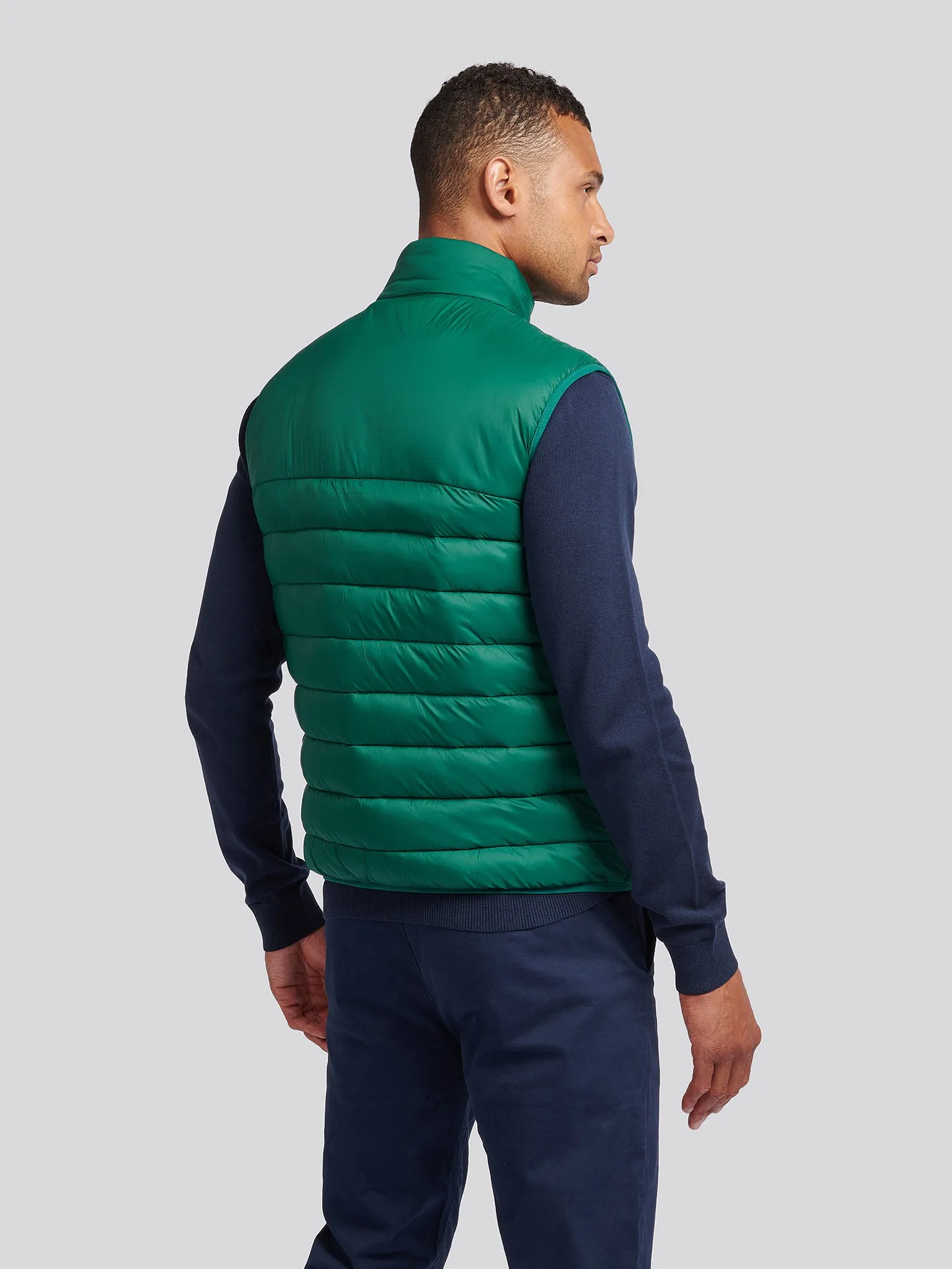 Mens Panelled Quilted Gilet in Rain Forest