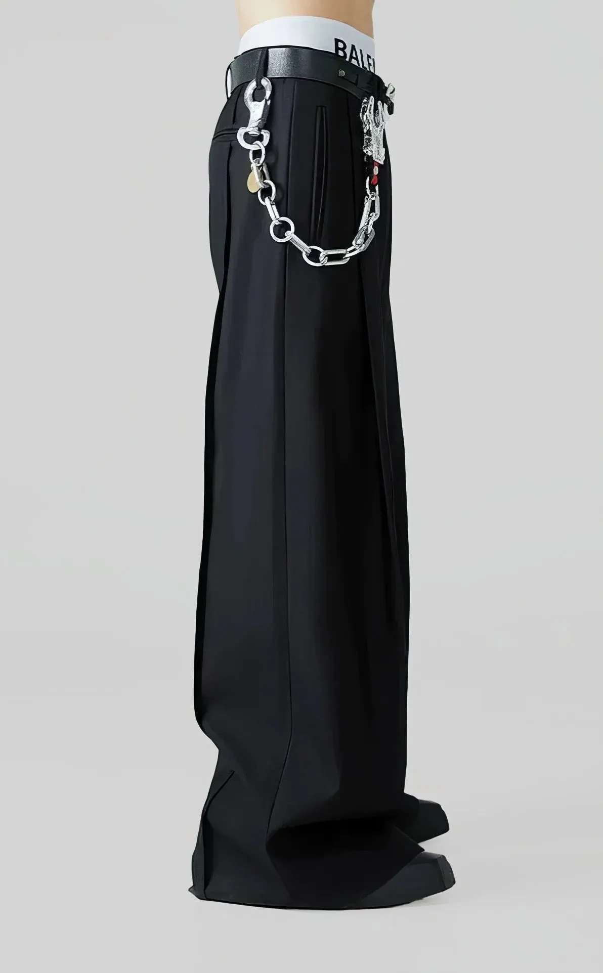 Wide Leg Tailored Trousers with Fold-Over Pleat